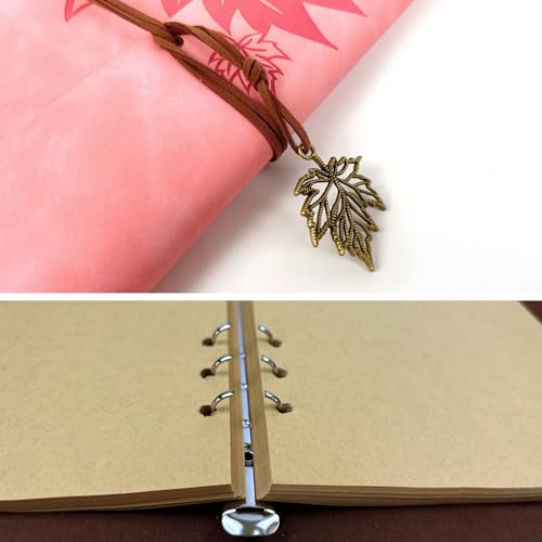 Journal Notebook for Women Men, Pink Leather Sketchbook Classic Spiral Bound Notebook with Unlined Kraft Paper Refillable Diary Travel Journals for Writing Ideal Gifts(Leaves,A5/Pink) - color: Pink