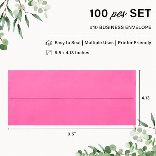 100 Pack #10 Hot Pink Envelopes Letter Size Self Seal Business Envelopes | Security Mailing Envelopes, 4 1/8 x 9 1/2 Inches - color: Hot Pink, size: 100 Pack
