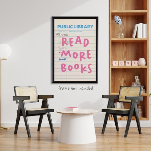 Vintage Preppy Public Library Canvas Wall Art Read More Books Poster Trendy Minimalism Girly Pink Blue Library Card For Girls Book Lovers Bookish Classroom Book Reading Nook Decor Unframed16x24inch - color: style-5-Unframed, size: 24L" x 16W"