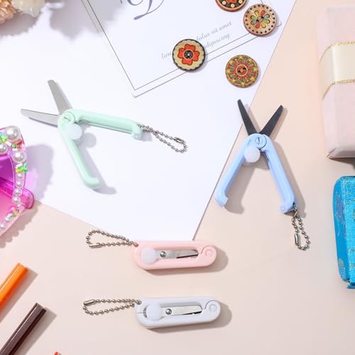 4PCS Mini Scissors Keychain Folding Set, Sewing Crochet Scissors, Portable Craft Scissor with Case, Stainless Steel Pocket Badge Scissor, Cute Safe Portable Travel for Home, Office, Scrapbooking