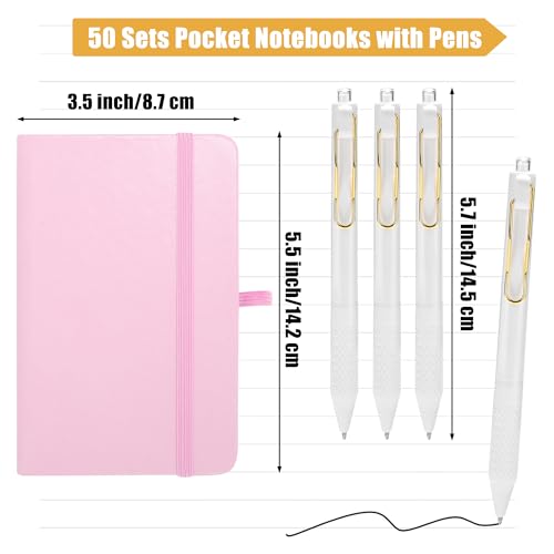 Aodaer 50 Sets Pocket Notebook Journal with Pens, 160 Pages, 3.5 x 5.5 Inch Mini Lined Journal Notebook A6 Leather Hardcover College Ruled Notepad with Pen Holder for School Office Gifts, Pink - color: Pink