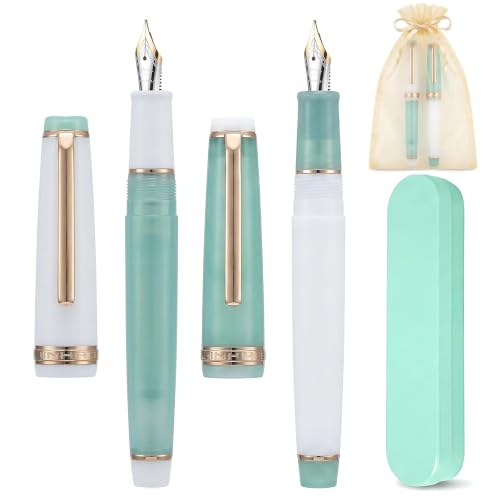 Jinhao 82 Acrylic Fountain Pen 2-Pack, Fine Nib, Lake Blue/Porcelain White - color: Lake Blue and Porcelain White