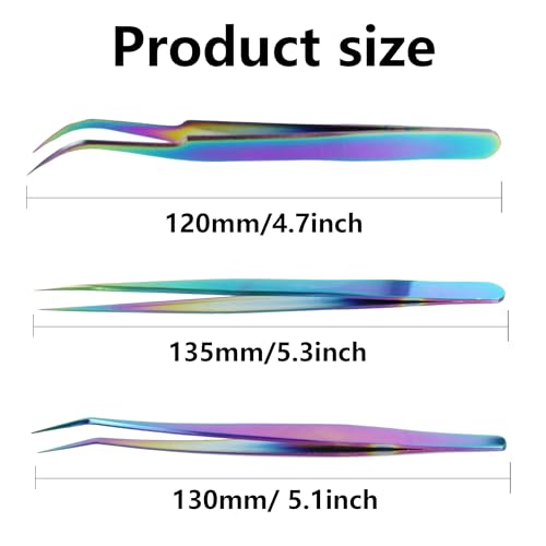 pson 3PCS Rainbow Tweezers Set, Stainless Steel Pointed Craft Tweezers, Colorful Fine Tip Tweezer Tools for Jewelry Making, Eyelash Extension, Repair, DIY (1 straight and 2 curved) - style: 1 straight and 2 curved