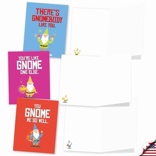 The Best Card Company - 20 All Occasion Note Cards (4 x 5.12 Inch) - Blank Boxed Set (10 Designs, 2 Each) - Friendly Garden Gnomes AM6441OCB-B2x10-NB - style: Friendly Garden Gnomes