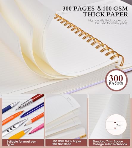 Spiral Notebook Journal 5.75” x 8.38”, 300 Pages Hardcover Leather Lined Journals for Women Men, A5 Small College Ruled Notebooks with 100 GSM Thick Paper, Spiral Journal for Writing Work, Purple - color: Purple, size: A5