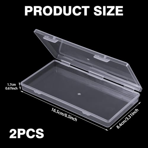 2 Pack Clear Plastic Case, Small Plastic Storage Box with Hinged Lid, 6.5x3.3x0.67 Inch Rectangle Organizer for Crafts Jewelry Beads Cards Office Supplies, Transparent PP Container
