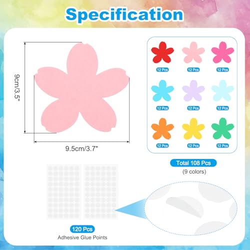 PATIKIL Bulletin Cutouts Paper, 108 Pcs Colored Flower Shape Bulletin Board Paper Cut Outs Decorations with Adhesive Points for Classroom DIY Crafts Projects Party Supplies, Multicolored - style: Colored Flower Shape