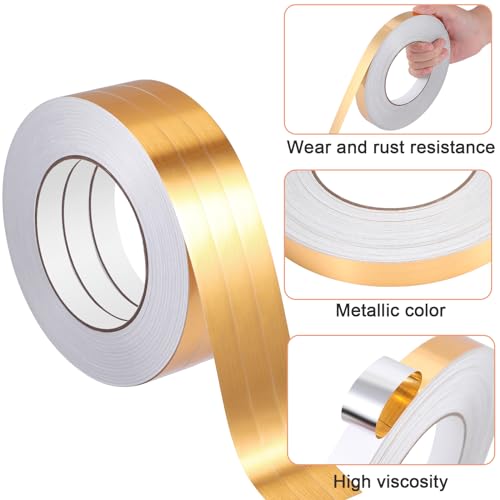 Zonon 3 Rolls 0.2" 0.4" 0.6" Gold Washi Tape 54.7 Yard Solid Foil Self Adhesive Polyester Film Metallic Tape for Detailing Graphic Arts for Crafts Walls Cars and Boats Trim(0.6'') - size: 0.6''