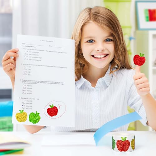 Whaline Back to School Apples Stickers Roll Holographic Apples Waterproof Decals Self-Adhesive Sparkly Teacher Reward Stickers for First Day of School Party Supplies Envelope Scrapbook Decor, 500Pcs - style: Apple