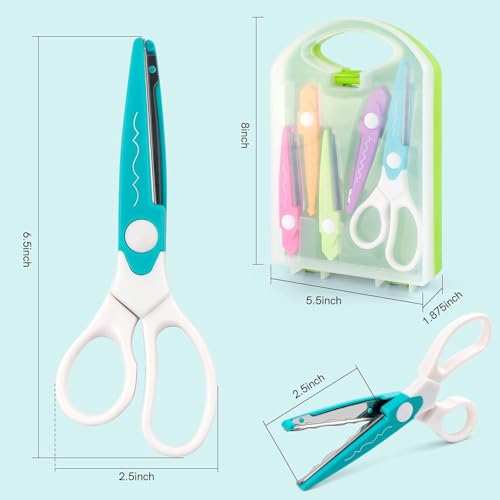 5 Pairs Craft Scissors Decorative Edge, Scissors for Crafting, Craft Scissors, Zig Zag Scissors Assorted Paper Edger Pattern Scissors for Office, School, Scrapbook Paper Quilling - color: Green