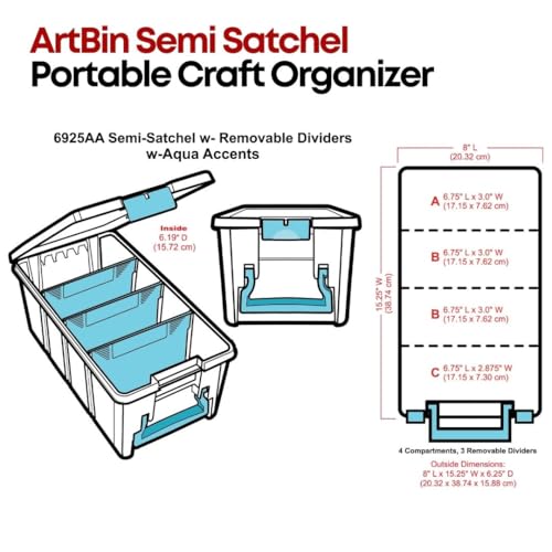 ArtBin 6925AA Semi Satchel with Removable Dividers, Portable Art & Craft Organizer with Handle, [1] Plastic Storage Case, Clear with Aqua Accents - color: Clear, size: Pack of 1