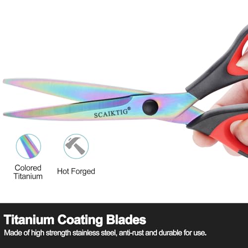 Craft Scissors Set of 3 Pack, All Purpose Sharp Titanium Blades Shears, Comfort Grip Handle, Multipurpose Fabric Scissors Tool Great for Adults, Office, Sewing, School and Home Supplies, Red&Black - color: Red&black