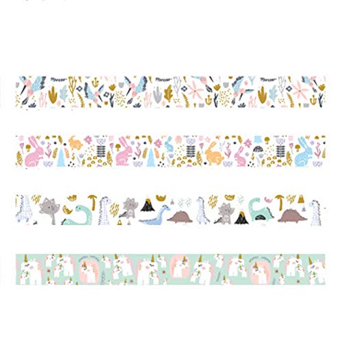 YUBBAEX Gold Washi Tape IG Style Silver Foil Masking Tape Set Decorative for Arts, DIY Crafts, Journal Supplies, Planners, Scrapbook, Card/Gift Wrapping -4 Rolls x 15mm- (Fairy Animals) - color: Fairy Animals