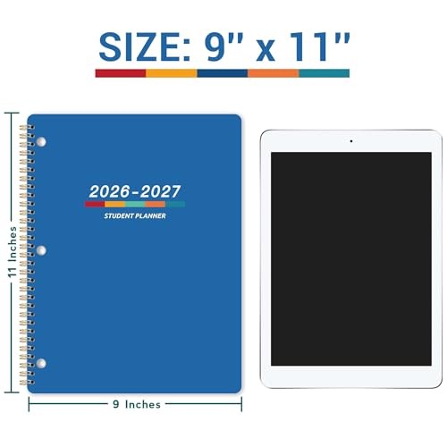 Student Planner 2026-2027 - Academic Planner 2026-2027, July 2026 - June 2027, 11" × 9", Weekly Lesson Planners, Monthly & Weekly School Planners for Middle/High School, Stickers, Week's Goals, Tabs - color: Blue