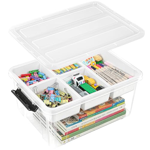 EOENVIVS 17 QT Clear Craft Storage Box with Removable 5-Compartment Tray - color: Black