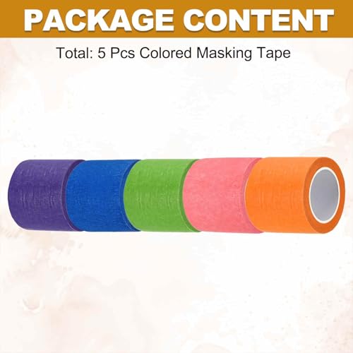 HARFINGTON 5pcs 2" x 11 Yard Colored Masking Tape Universal Crepe Paper Colorful Masking Painter Tape for Art Drawing DIY Handcraft Sealing, Dark Blue Green Pink Orange Purple - color: Dark Blue Green Pink Orange Purple, size: 2" x 11 Yard