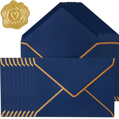 30 Pack 5x7 Envelopes Thick Paper Blue, 7.24x5.24 inches | Gold Border, A7 Greeting Cards Envelopes, Includes Stickers, For Invitation - color: Blue, size: 7.24x5.24 inches