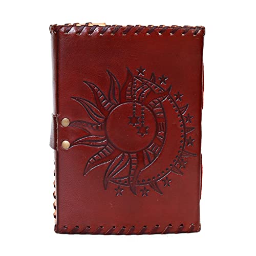 CREATIVE LEATHER ART Handmade Leather Journal Sun Moon Notebook (Bronze - Sun & Moon, 7x5 Inch) - color: Bronze - Sun & Moon, size: 7x5 Inch
