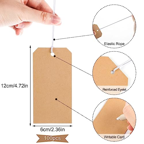 100pcs Brown Shipping Tags with Elastic Large Hanging Paper Tags - color: 100pack Brown