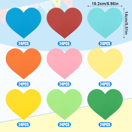 XIHIRCD 216pcs Paper Hearts Cut Outs, 9 Colors Large Heart Shape Paper Cutouts Cute Bulletin Board Decorations Suitable for DIY Craft Valentines Party School Decoration Supplies