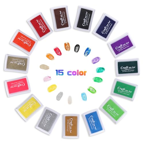 CCINEE Stamp Ink Pads, 15 Colors Craft Ink Pad Washable for Kids DIY Paper Wood Fabric Scrapbook Supplies Rubber Stamps Finger Printing and Card Making