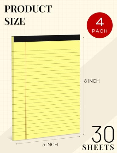Yellow Legal Pads 5×8 Small Notepads 4 Pack Yellow Note Pads 5×8 Perforated - color: Yellow-4p