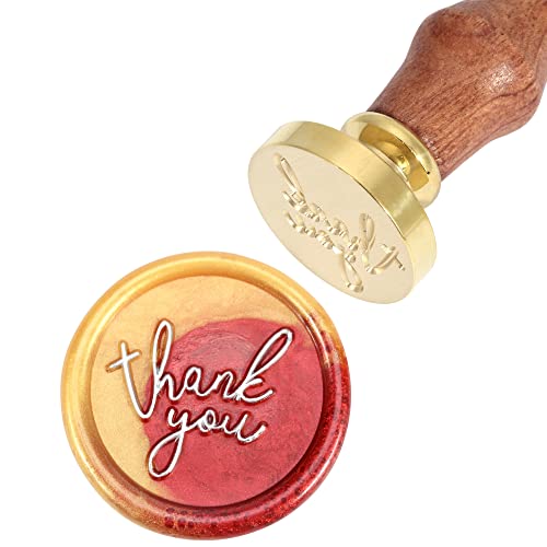 Yoption Thank You Wax Seal Stamp, Vintage Blessing Sealing Wax Stamp Brass Head and Wooden Hilt for Wedding Christmas Party Invitations Envelopes Gift Wrap - color: Thank You