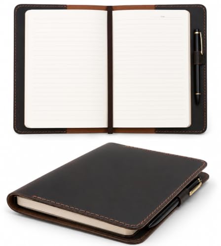 Handmade A5 Leather Journal Cover 9 x 6 in, Dark Brown - color: Dark Brown