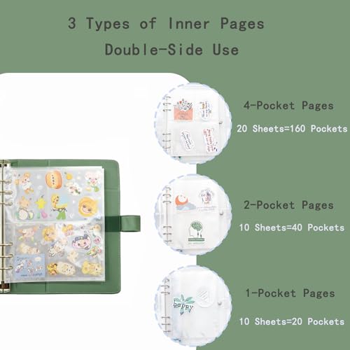 Sticker Binder Organizer with Storage Sleeves,Reusable Stickers Collecting Book Album Holder, A5 Blank Sticker Container Organizer-Dark Green - color: Dark Green