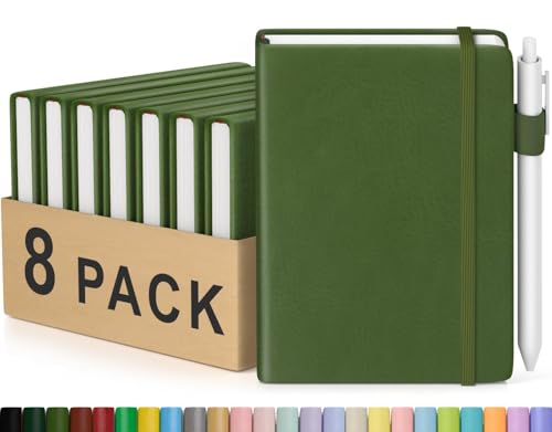 Oucaru Small Notebook 8 Pack, A6 Pocket Notebook, Mini Lined Journal - color: B-Forest Green, style: 8 Pack
