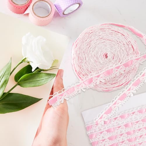 2 Yards Bow Lace Trim Ribbon, A Style, Pink - color: Pink-A style