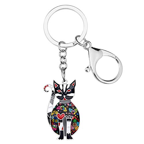 BONSNY Enamel Alloy Chain Cat Key Chains For Women Car Purse Handbag Charms keychains Gifts - color: Blackness