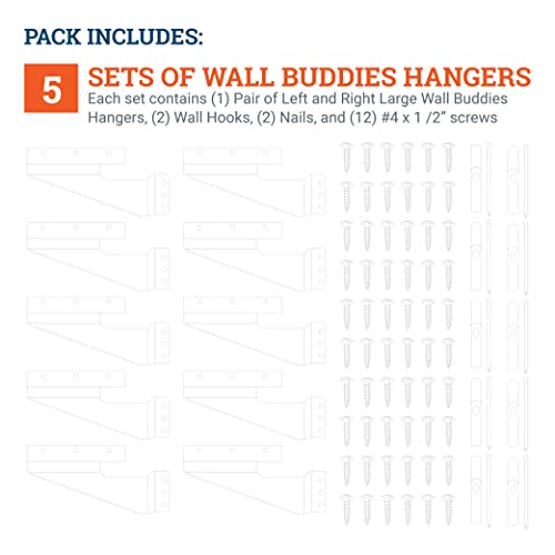 PHS Wall Buddies Picture Hangers, Holds 60 lb, 5 Pack with Nails & Screws | Self-leveling sawtooth mounting brackets for flush mount on wood picture frames