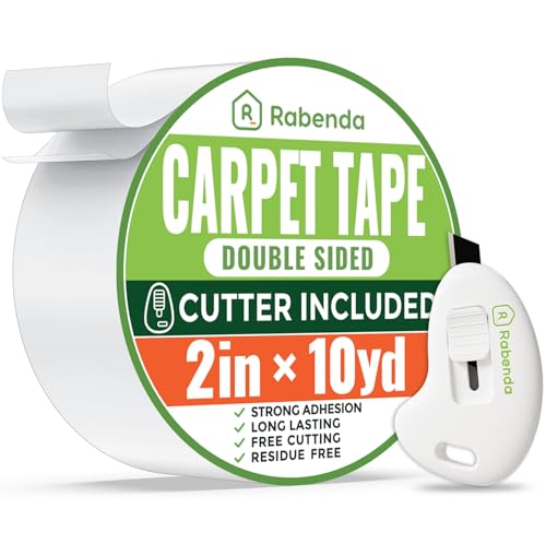Rabenda Double Sided Carpet Tape for Area Rugs, Includes Anti Stick Cutter