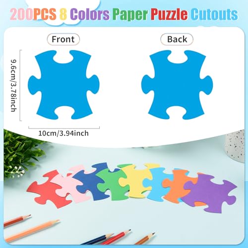 MixTeach 200 Pcs Puzzle Pieces Cutouts Paper Puzzle Accents Cutouts 4 Inch Puzzle Shapes Die Cut Paper Classroom Decorations for Birthday Party Bulletin Board School Craft Projects Party Supplies - color: Puzzle Pieces