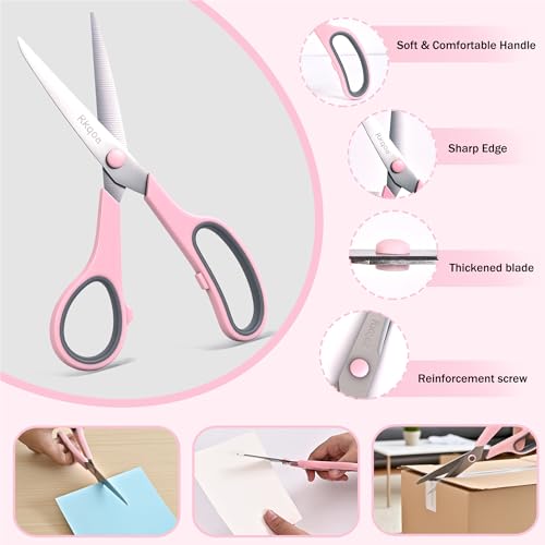 Pink Scissors Pack, Rkqoa 8" All Purpose Sharp Scissors for Everyday Use - color: Pink, size: 6 Pack