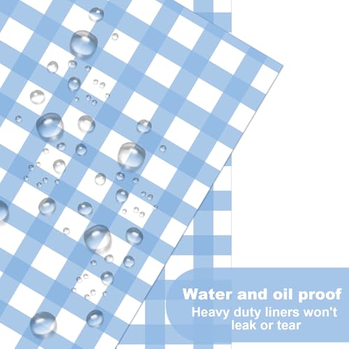 Honeydak 200 Pcs Blue Checkered Wax Paper Sheets 7 x 7 Inch Parchment Paper - color: Blue, style: Classic