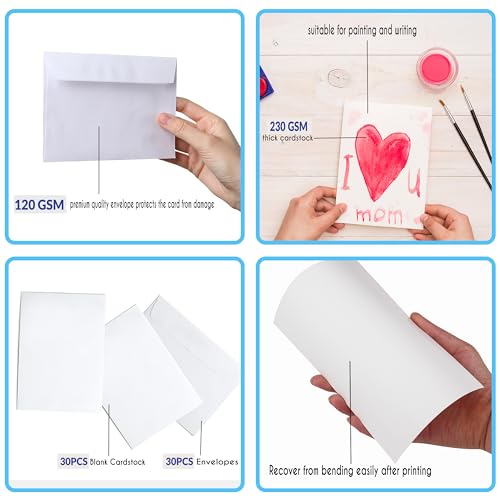 Blank Cards and Envelopes 4x6, 30 Pack White Invitation Card Stock with 30 Pack A4 Size, Self-Seal Thank you Blank Greeting Cards with Envelopes for All Occasion DIY, Print custom - color: White, size: A4 Envelopes & 4x6 Cards