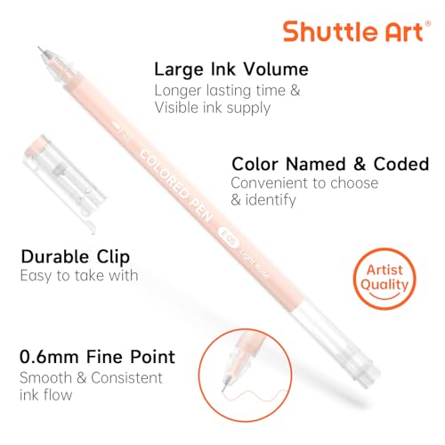 Shuttle Art Colored Pens, 24 Skin Tone Colors Cute Journal Pens 0.6mm Fine Point Colored Gel Pens for Black Paper Adult Coloring Writing Drawing Journaling Note Taking School Office Home - color: 24 Skin Tone