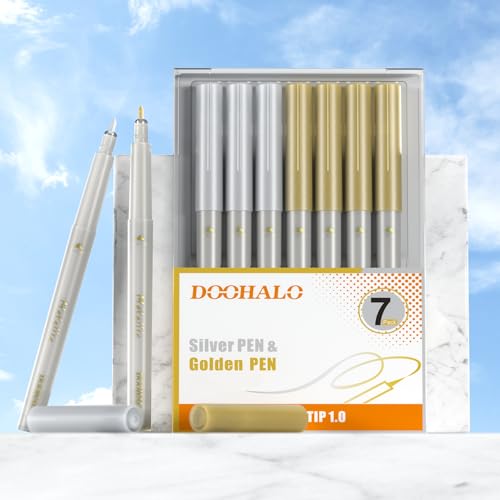DOOHALO Metallic Pens Gold Silver Marker Compatible with Cricut 3/Maker/Explore 3/Air 2/Air Machine 1.0 Medium Point Tips for Drawing Writing - color: Gold 4 Pens Silver 3 Pens