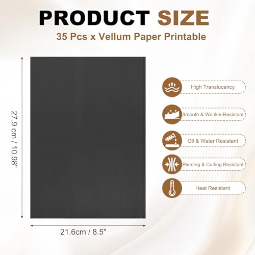 PATIKIL 80Pcs 11"x8.5" Vellum Tracing Paper for Drawing 100g Black | Printable Vellum Paper Sheets Jackets Tracing Transparent for Invitations Belly Bands Envelope Gift Drawing Sketching - color: Black, size: 11" x 8.5"