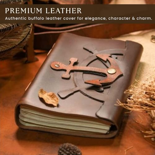 Handmade Dark Brown Leather Journal 5x7 Vintage Anchor Notebook - color: DARK BROWN, size: 5X7 Inches
