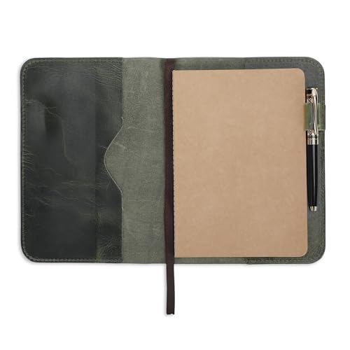 Handmade Refillable A5 Leather Journal Cover 9 x 6 in, Green - color: Green