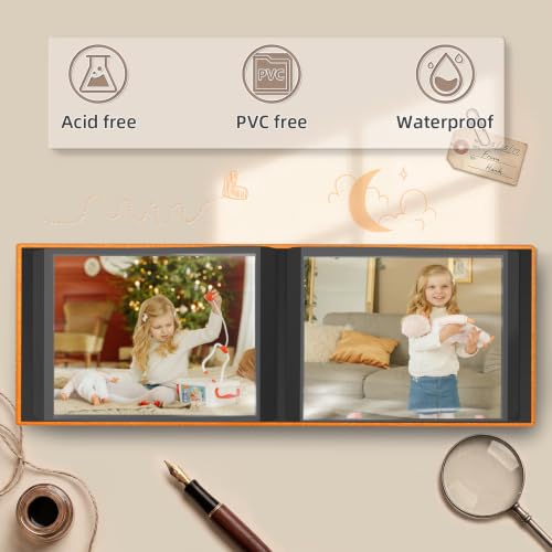 Popotop Photo Album 4x6 48 Pockets for Wedding Gifts,Linen Hardcover Picture Albums for Family Anniversary Baby Vacation Pictures - color: Orange, size: 48 Pockets