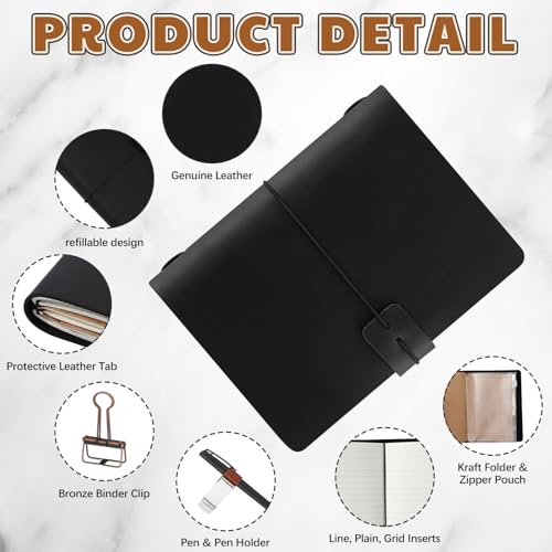 Thenshop Leather Travel Notebook 3 Inserts, Black, Passport Size - color: Black, size: Passport Size