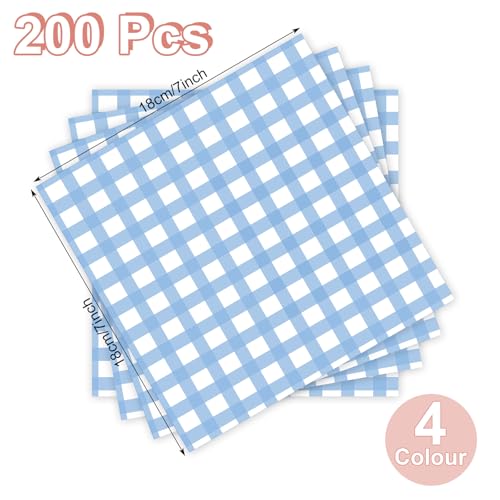 Honeydak 200 Pcs Blue Checkered Wax Paper Sheets 7 x 7 Inch Parchment Paper - color: Blue, style: Classic