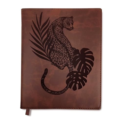 Sunny Lark Leopard Leather Journal | Refillable Leather Journal for Women & Men | Tropical Jungle Themed Travel Journal - style: Leopard
