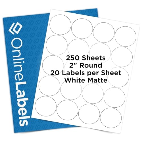 OnlineLabels 2" Circle Labels - White Matte - Inkjet/Laser - 250 Sheets - size: 250 Sheet Pack