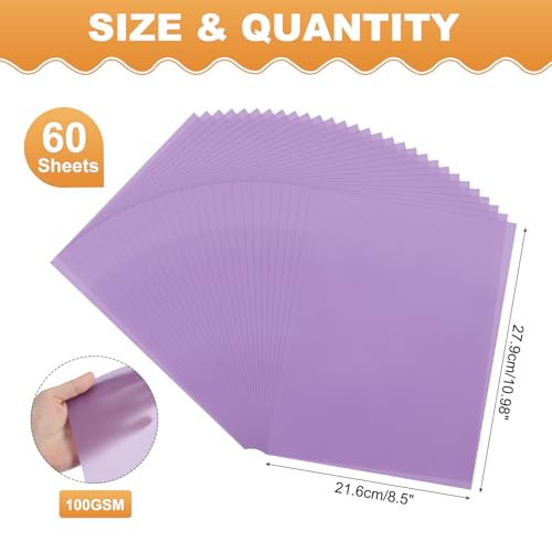 MECCANIXITY 60 Sheet Colored Vellum Paper 8.5" x 11", 100gsm Translucent Printable Vellum Sheets for Printing Wedding Invitations Inkjet Laser Printer, Purple - color: Purple