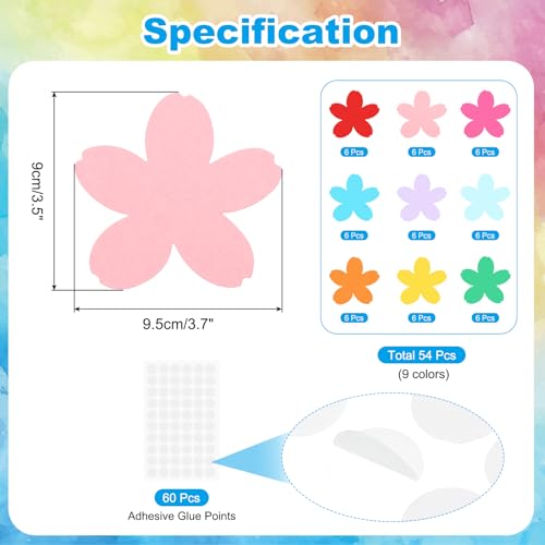 Bulletin Cutouts Paper, 54 Pcs Colored Flower Shape Bulletin Board Paper Cut Outs Decorations with Adhesive Points for Classroom DIY Crafts Projects Party Supplies, Multicolored